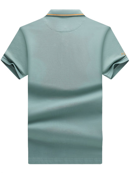 Men's Turn- Collar 95% Cotton 5 Spandex Embroidered T-Sshirt Short Sleeve Comfortable Breathability - ayq