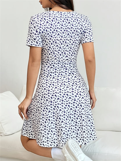 Women's Elegant Floral V-Neck Short Sleeve Summer Dress