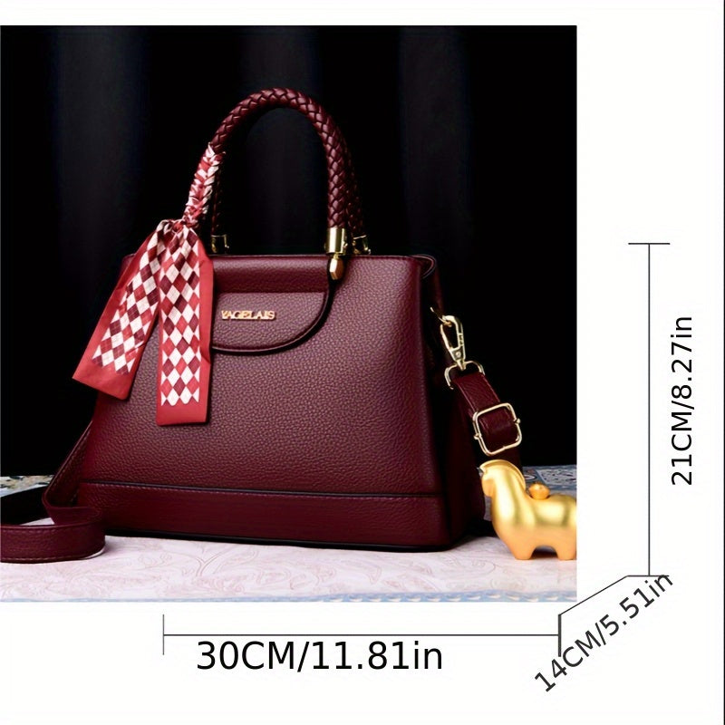 Chic Women's Shoulder Bag with Scarf Accent and Adjustable Strap
