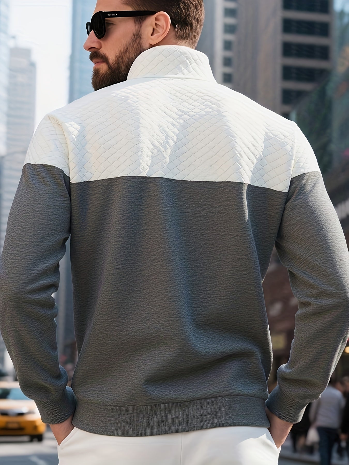Men's Casual Half-Zip Color Block Sweatshirt with Kangaroo Pocket