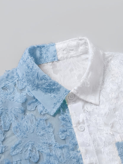 Men's Casual Sheer Lapel Collar Short Sleeve Shirt for Summer