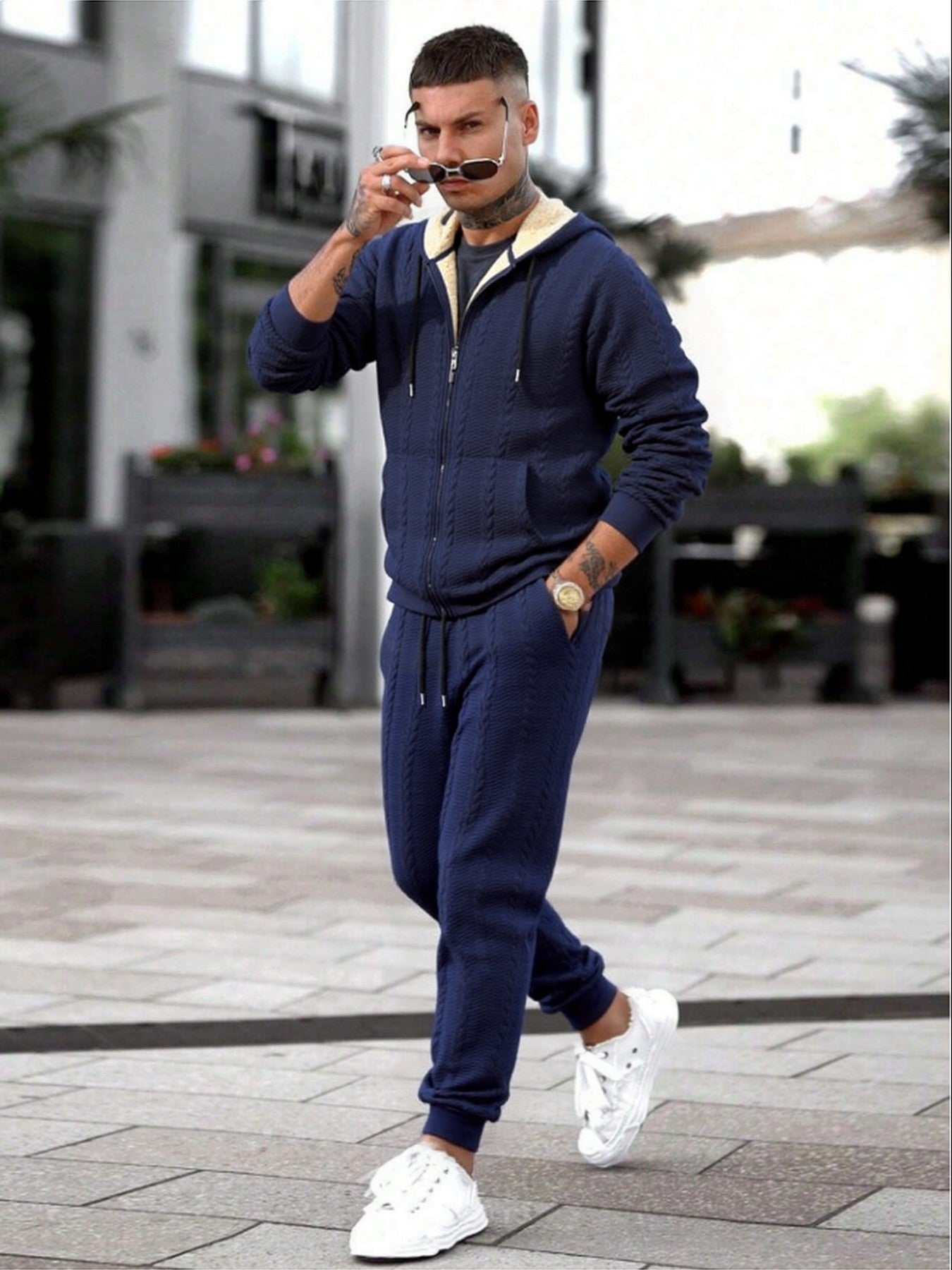 Men's Winter Fashion Two-Piece Set: Jacquard Hooded Cardigan with Lining & Long Pants – Ideal for Autumn and Winter, Winter Clothes For Men