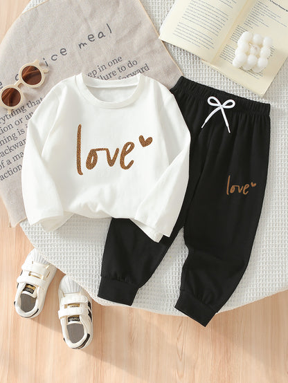 Girls' Casual Leopard Print Cotton Long Sleeve Top & Pants Set