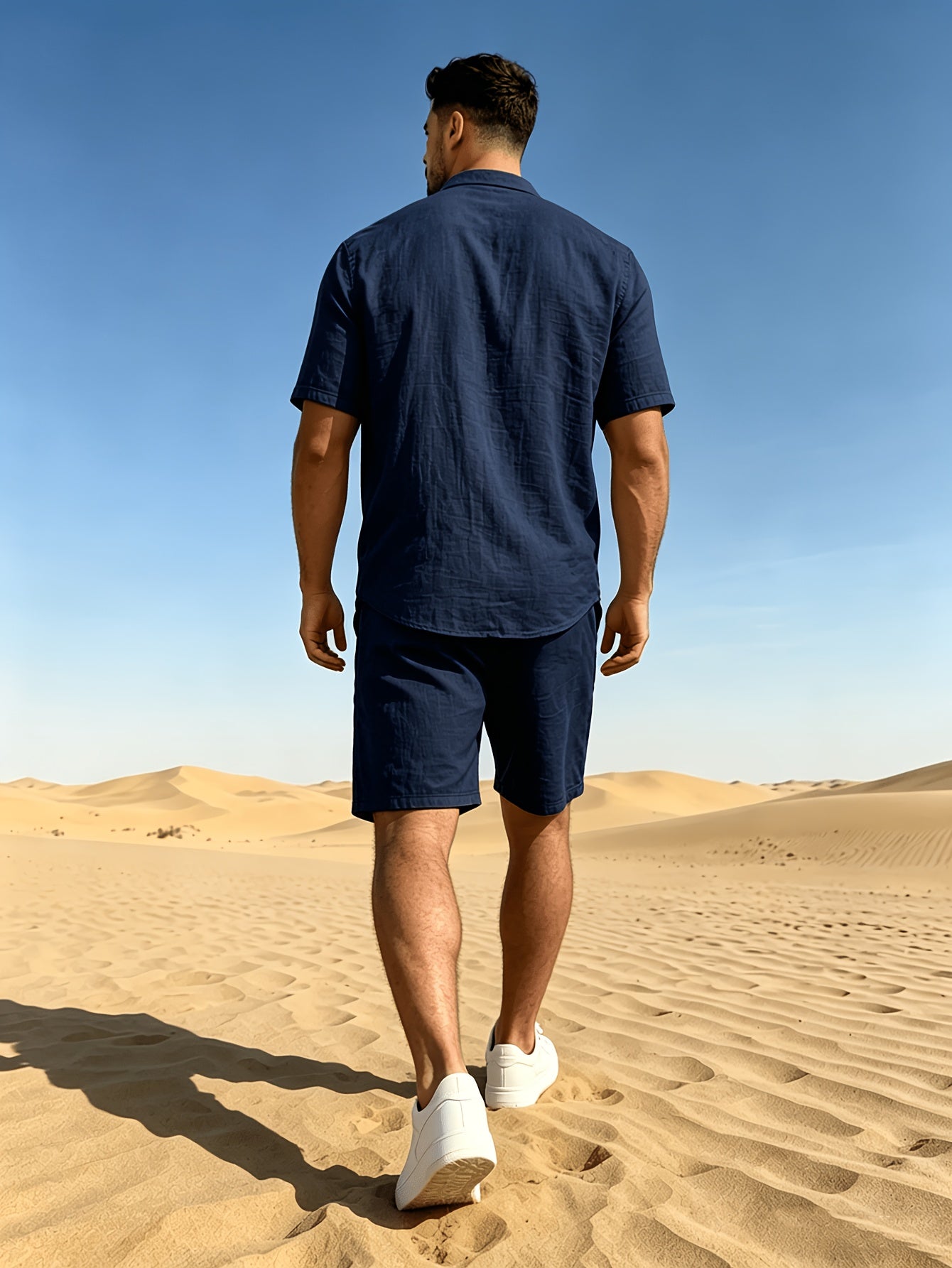 Men's Linen Short Sleeve Shirt & Solid Shorts Set for Summer