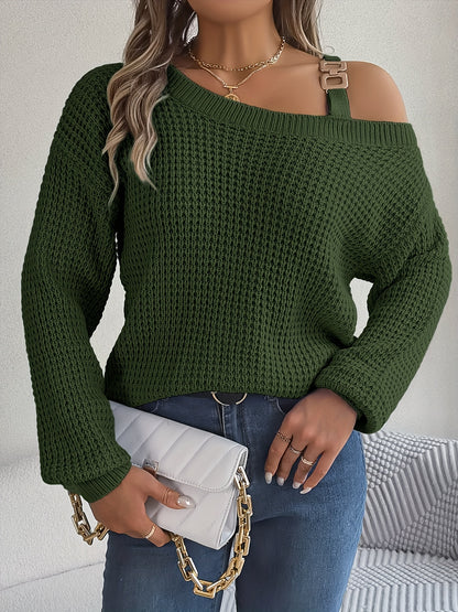 Casual And Versatile Long-Sleeve Sweater with Shoulder Cutouts And Metal Buttons for Autumn And Winter.