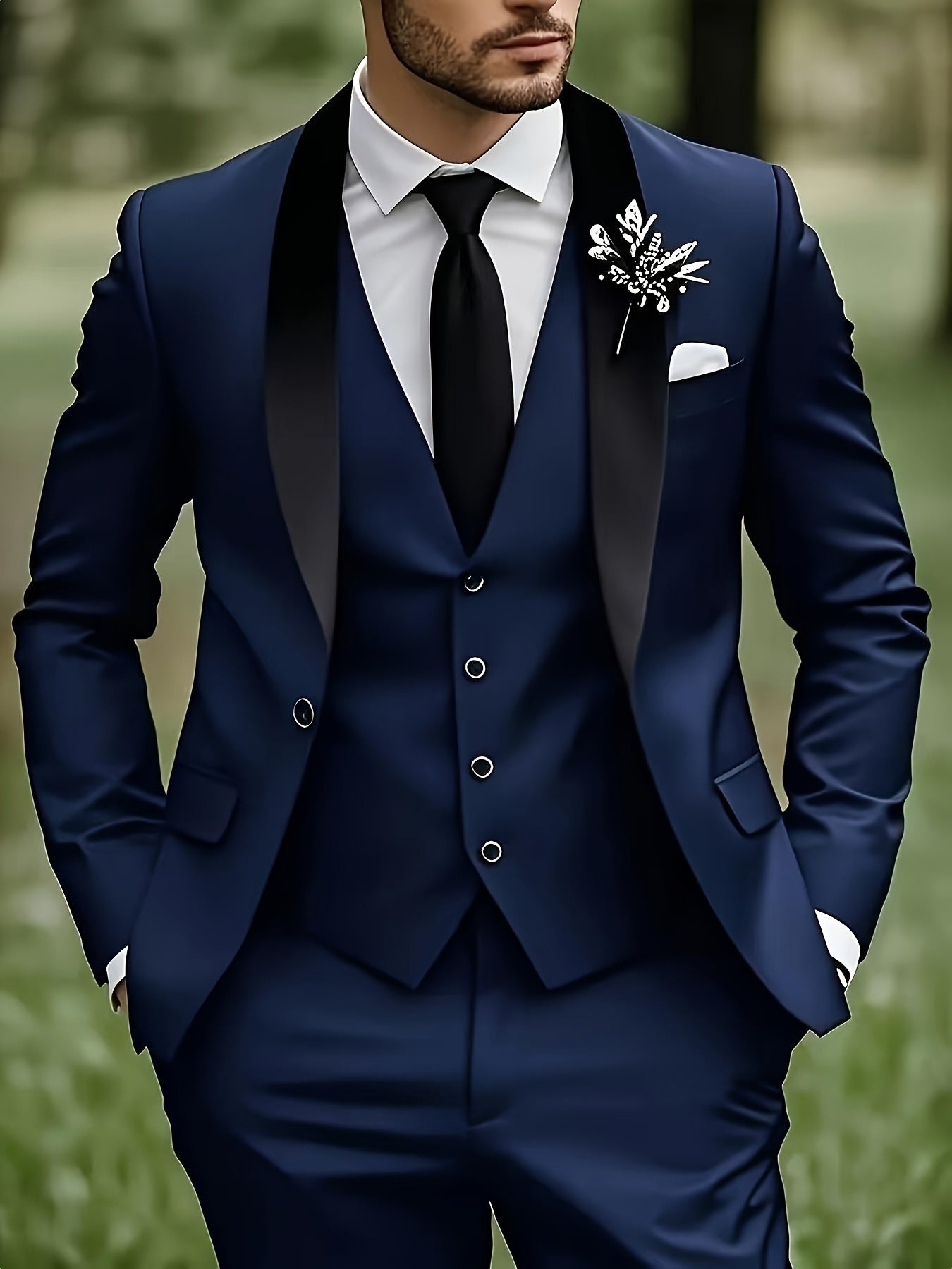 Men's Slim Fit 3-Piece Business Suit Set with Vest & Trousers