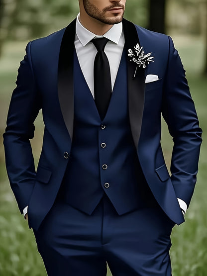 Men's Slim Fit 3-Piece Business Suit Set with Vest & Trousers