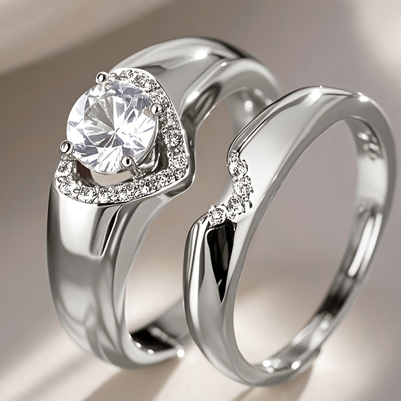 Vintage Heart Zirconia Women's Gold Zinc Alloy Ring Set