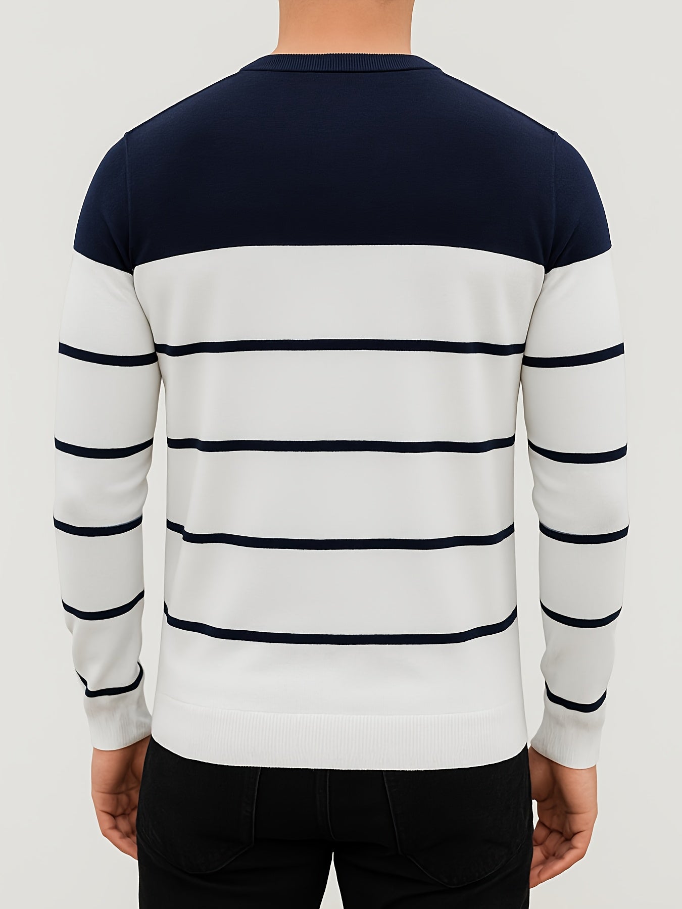 Men'S All-Season Knit Sweater - Soft Stretchy Pullover with Black & Grey Horizontal Stripes, Anti-Pilling Fabric for Everyday & Formal Wear - Year-Round Layering Essential for Office, Casual Outfits, Sweater, Office Attire, C