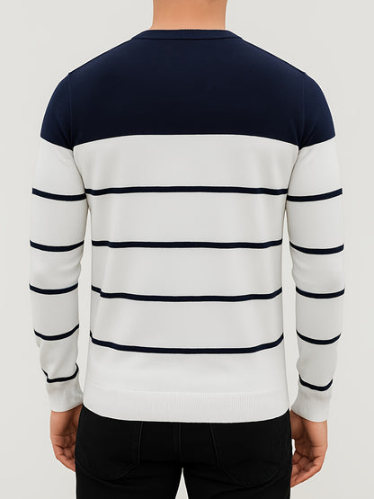 Men's All-Season Knit Sweater with Contrast Side Stripe