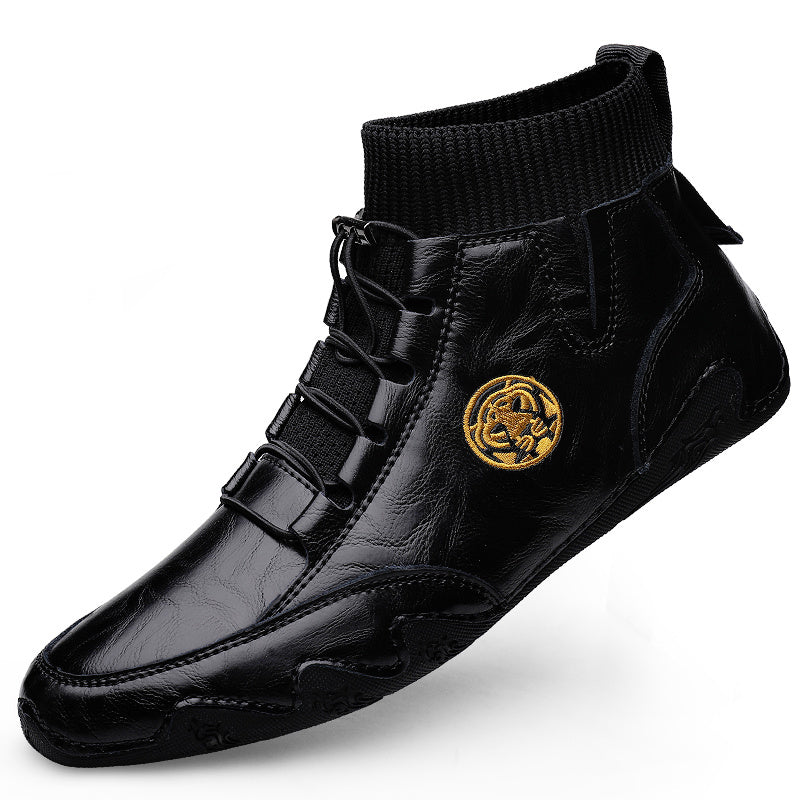Men's Casual Lace-Up Ankle Boots in Split Leather