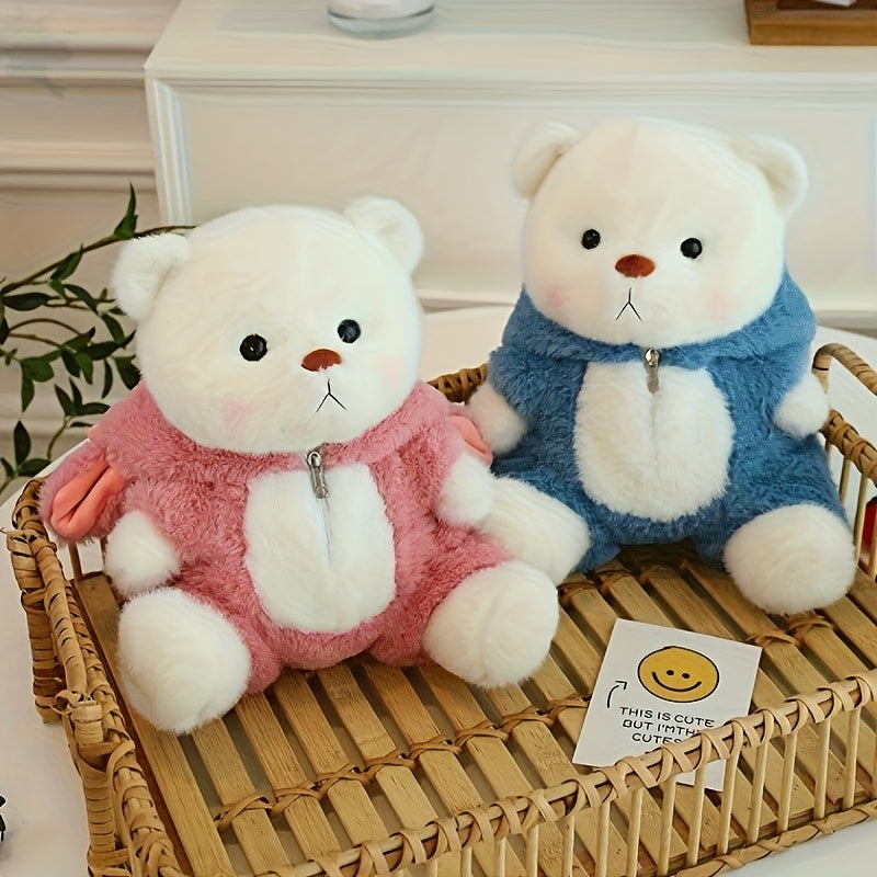 Adorable Cartoon Bear Plush Toy with Interchangeable Outfits - Soft Blue & White Stuffed Animal, Perfect Birthday or Holiday Gift for Boys and Girls, Cute Plushie, Playful Design, Durable Stuffed Animal, Teddy Bear With A Key