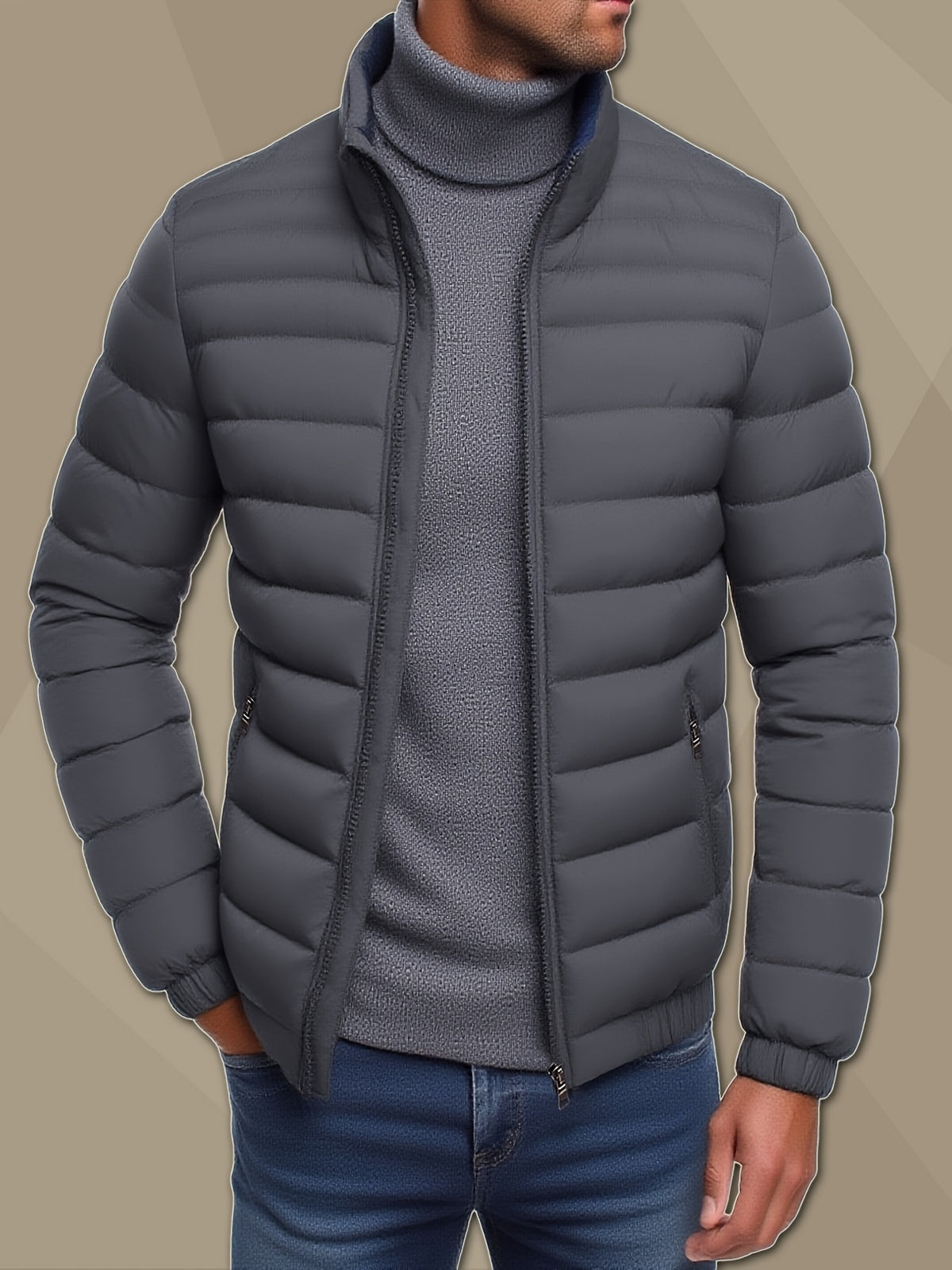 Men's Lightweight Stand Collar Winter Jacket - Casual Loose Fit