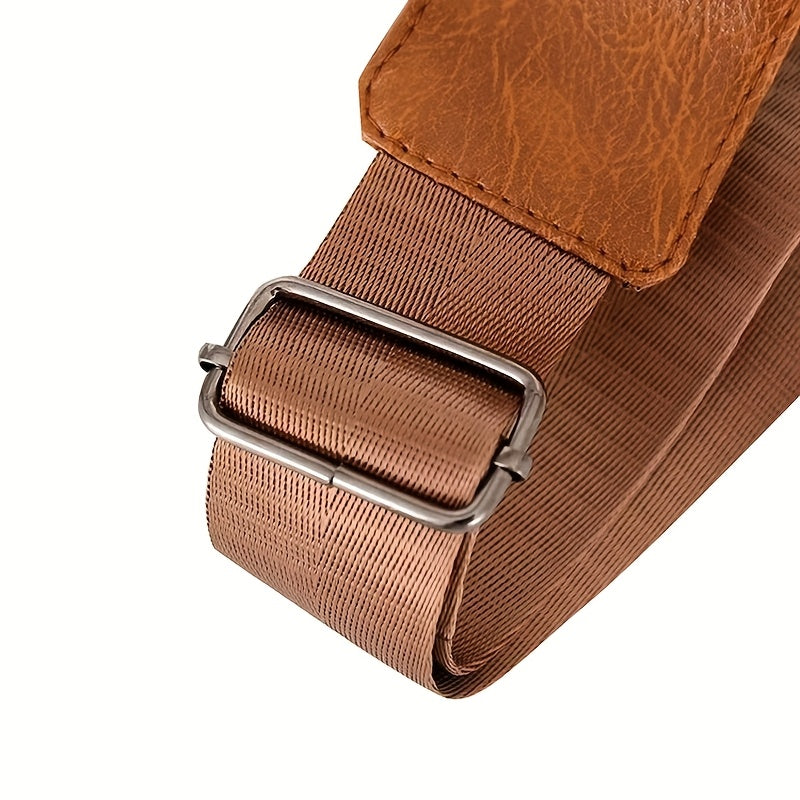 Men'S Vintage Faux Leather Chest Bag - Crossbody Sling Style, Multi-Layer Zippered Front, Brown with Red  White Stripes, Perfect for Casual Outings, Crossbody Bag, Secure Zipper Closure
