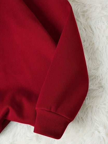 Women's Elegant Christmas Santa Claus Graphic Print Fleece-Lined Sweatshirt - Long Sleeve Round Neck Pullover with Golden Accents, Machine Washable Holiday Party Casual Top, Christmas Sweatshirt, Festive Clothing, Hiphop Styl