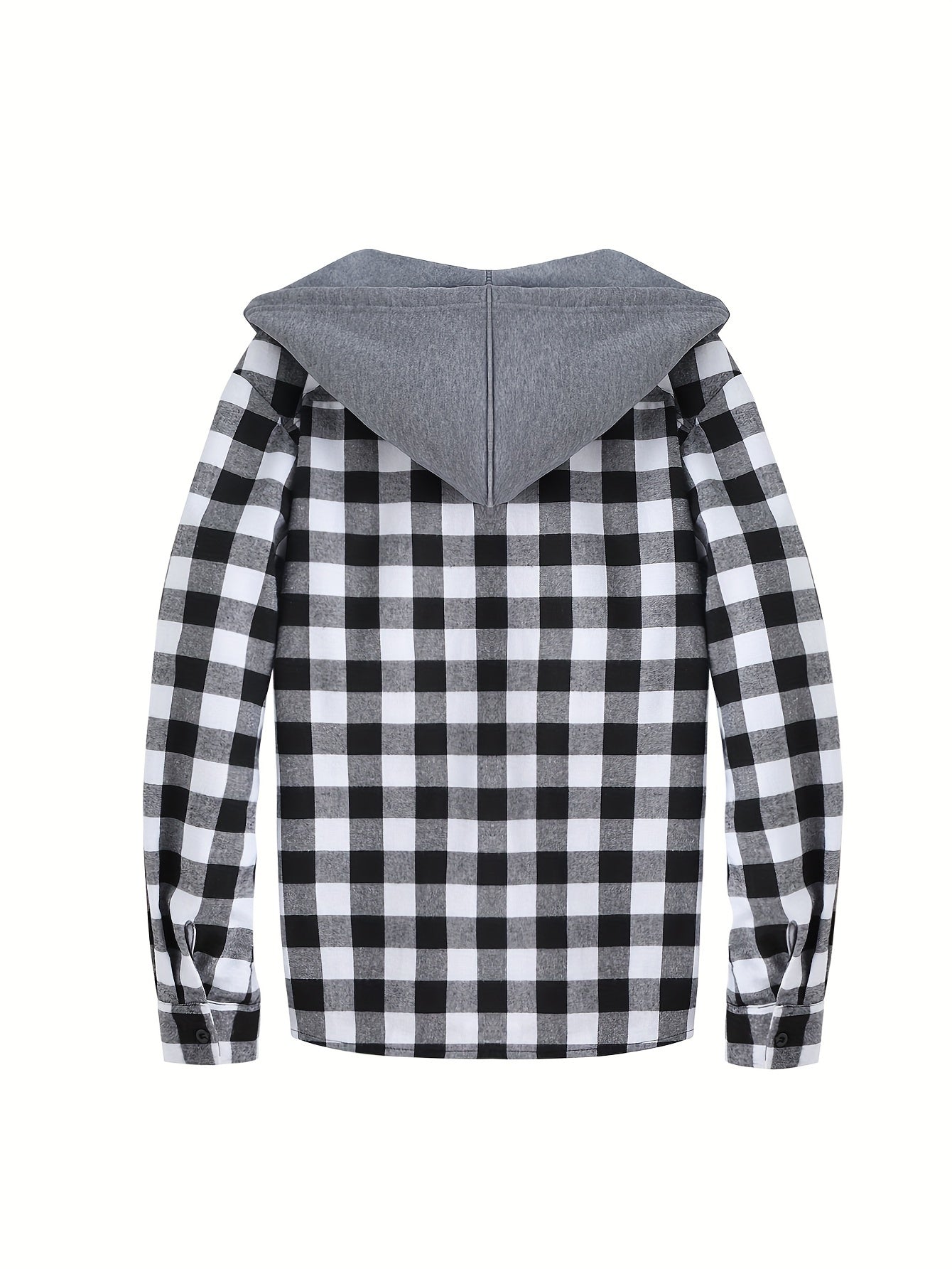 Plaid Shirt Coat For Men Long Sleeve Casual Regular Fit Button Up Hooded Shirts Jacket