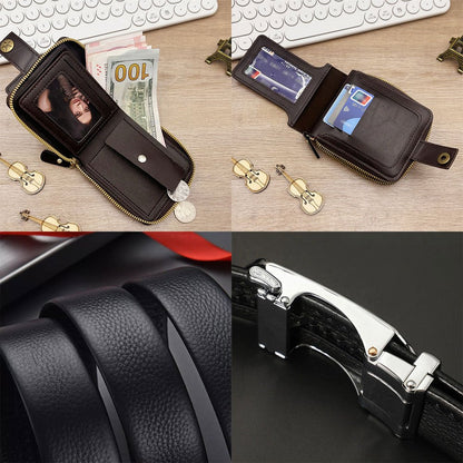 2pcs Men's Branch & Horse Wallet and Belt Combo - Elegant Collegiate Style Matching Wallet & Accessory Suitable for Daily & Professional Wear, Ideal Gift for Father's Day, Christmas, (Wallet and Belt)