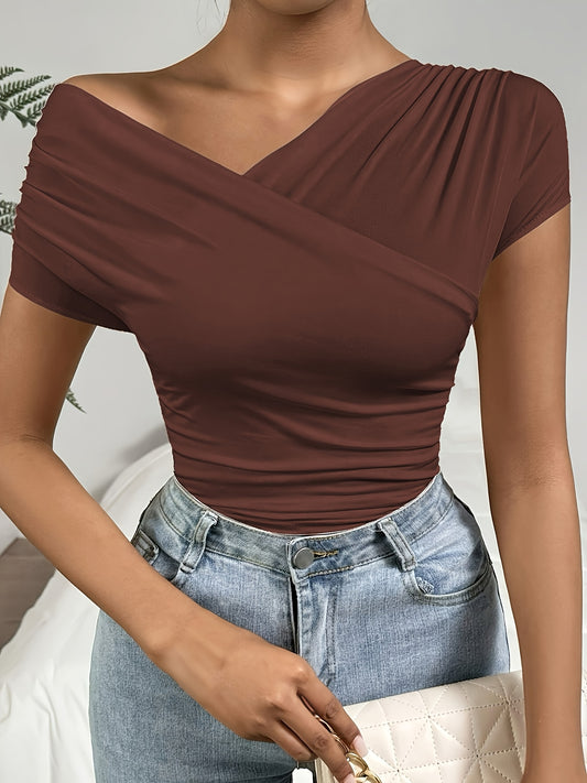 Women's Elegant Slim-Fit Cross-Front T-Shirt for Spring/Summer