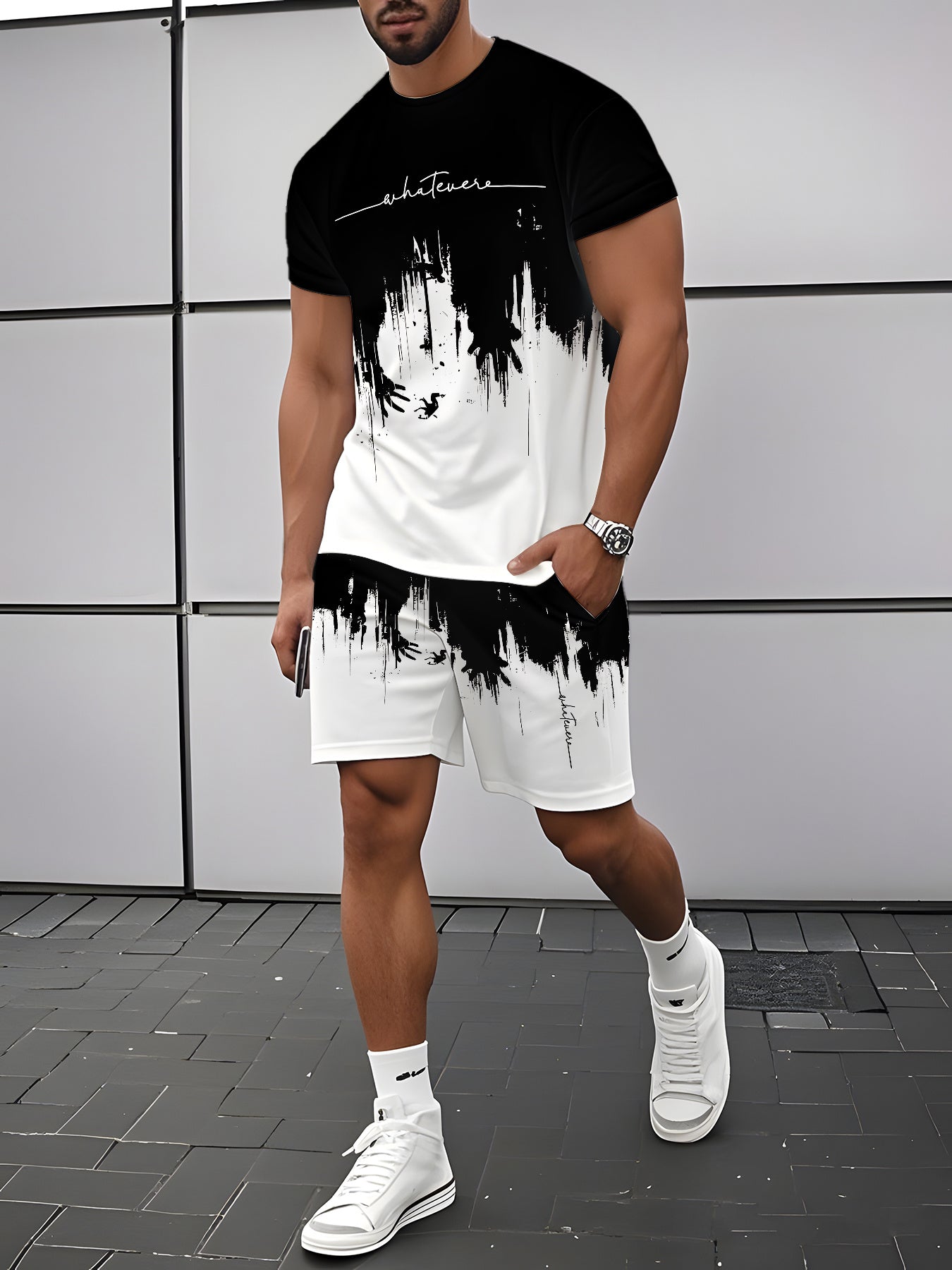 Men'S Print Short-Sleeve T-Shirt And Shorts Set, Breathable Outdoor Casual Sports Outfit, Summer 3D Print Set for Adult Men.