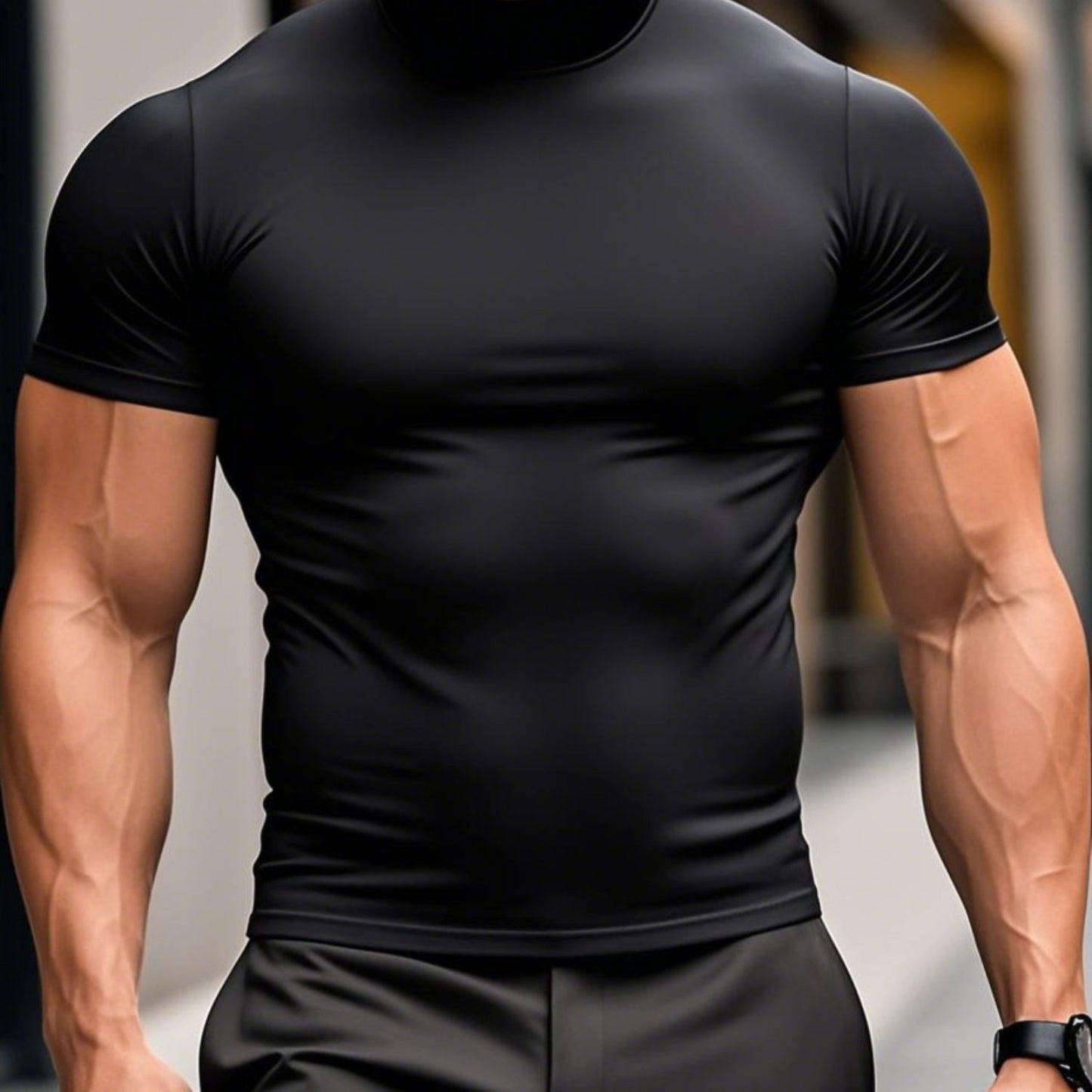 Elastic Men'S Half High Neck Comfortable Casual Simple Short Sleeve T-Shirt - Basic Short Sleeve Top for Men