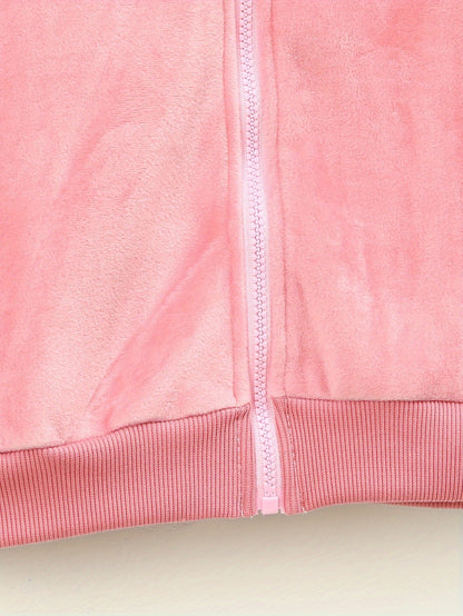 Girls' Thickened Fleece-Lined Hooded Zip-Up Jacket & Jogger Pants Set - Cozy Two-Piece Outfit with "NUS" Letter Print, Long Sleeves, and Drawstring Waist, for Outdoor, And Casual Wear, Winter Clothing, Playful Design, Soft Fa