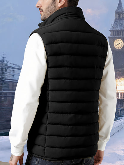 Men's Lightweight Sleeveless Vest with Stand Collar for Fall/Winter