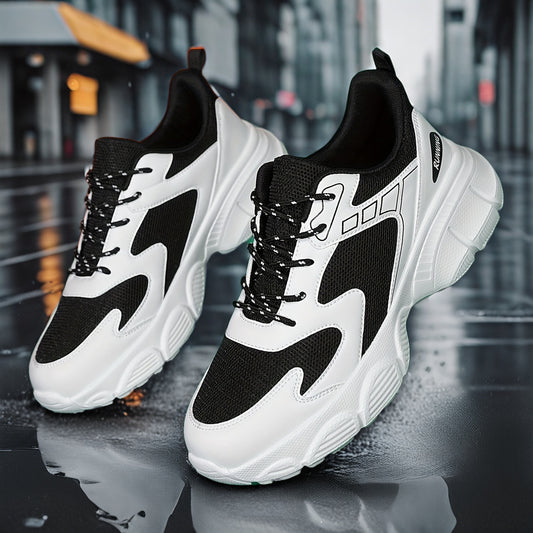 Men's Fashionable Black and White Sneakers - Retro Sports Shoes, Comfortable Outdoor Footwear