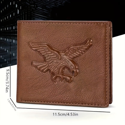 Men'S Short Horizontal Vintage Wallet with Embossed Design And Eagle Coin Pouch