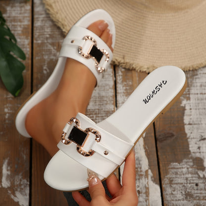Women's Casual Slip-On Sandals with Low Heel and Round Toe