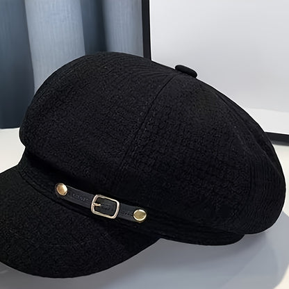 Vintage Plaid Octagonal Breton Cap for Women, Spring & Autumn