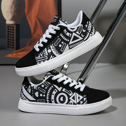 Trendy Graffiti Print Flat Sneakers, Lace Up Low Cut Lightweight Skate Shoes, Casual Versatile Outdoor Walking Shoes