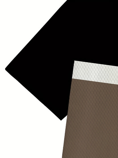 Men'S Polyester Sportswear | Elegant Casual Crew Neck | Slightly Stretchy Knit with Striped 3D Print | Regular Fit Two-Piece Set | Patterned Short Sleeve T-Shirt and Long Pants