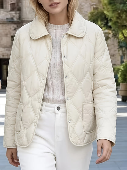 Women's Quilted Doll Collar Coat - Elegant Spring & Autumn Outerwear
