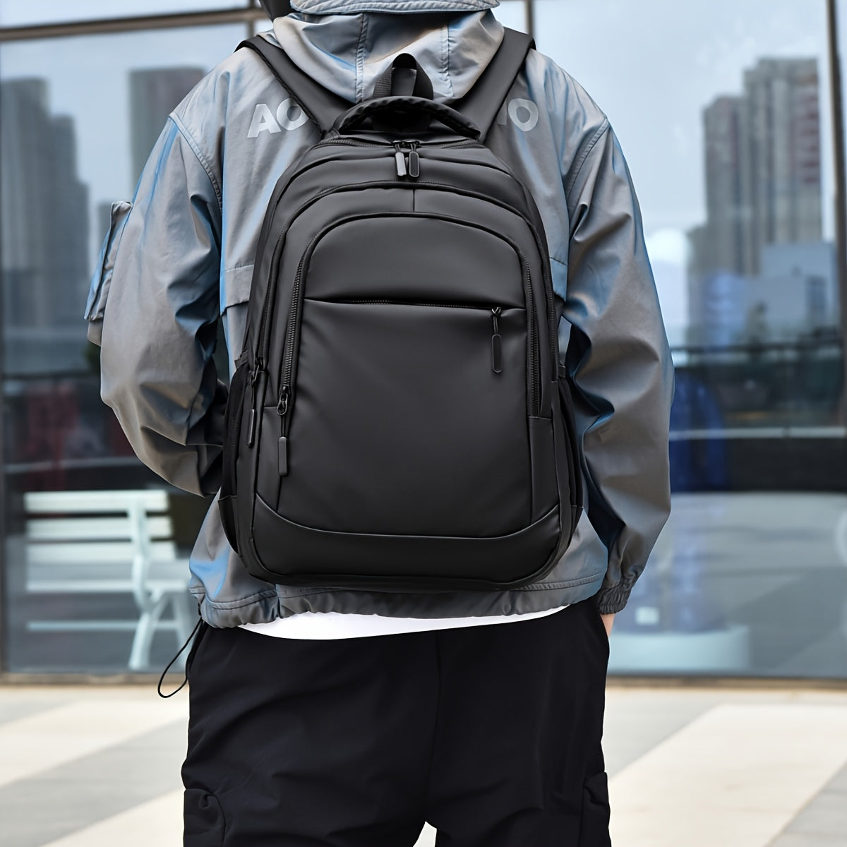 1pc Wear-Resistant Men'S Large Capacity Backpack - Travel, College, Sports, Holiday Essentials with Lightweight Adjustable Shoulder Straps, Zipper Closure, and Solid Colors, Nylon, Business Casua
