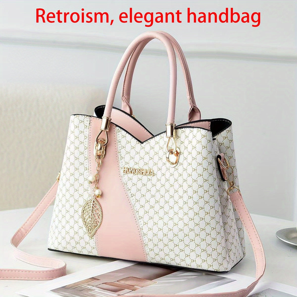 Women's Elegant Two-Tone Faux Leather Tote Bag with Detachable Strap
