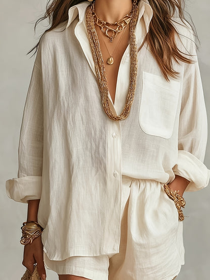 Elegant Women's Casual Shirt and Shorts Set for Spring/Summer