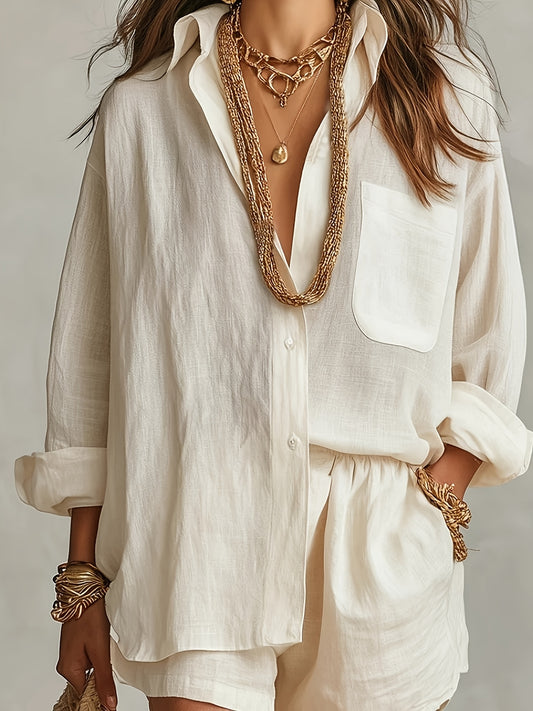 Elegant Women’s Casual Shirt and Shorts Set for Spring/Summer