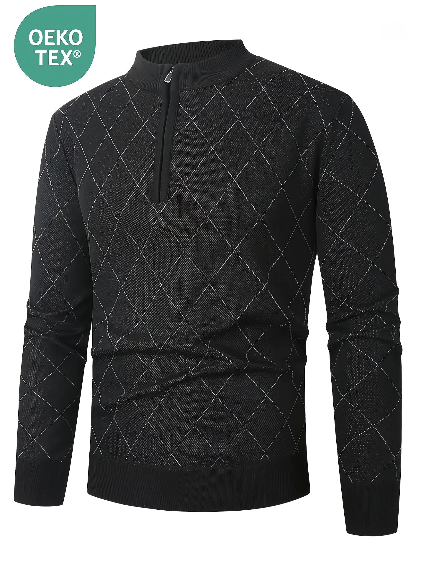 Men's Casual Quarter Zip Knit Sweater with Geometric Pattern