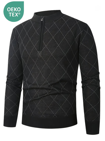 Men's Casual Quarter Zip Knit Sweater with Geometric Pattern