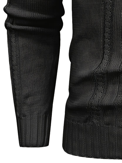 Men's High Collar Warm Knit Sweater - Stretchy Fashion Ribbed Pullover, Elegant Gentleman Cardigan