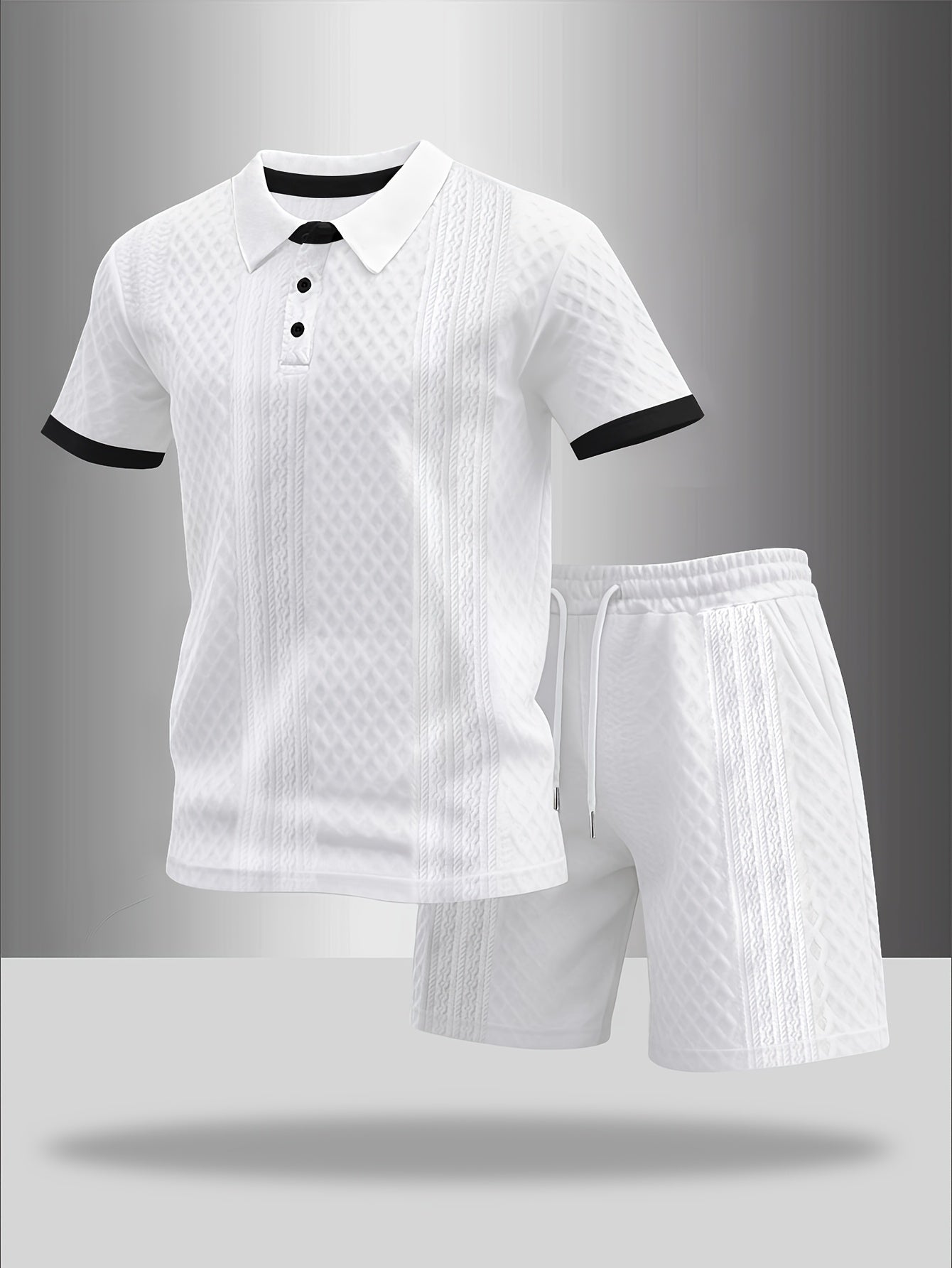 Men's Summer Casual Polo Shirt & Shorts Set with Geometric Print