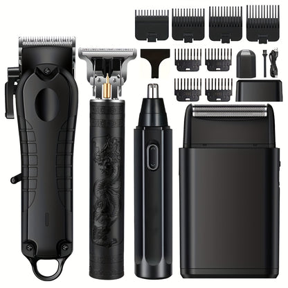 1pc/4pcs Men'S Grooming Kit, Hair Clipper, Electric Shaver, Nose Trimmer, Beard Trimmer, USB Rechargeable Multi-Functional Haircutting Set, Perfect for Beard and Hair Trimming, Travel Essentials, Father'S Day Gift - ayq