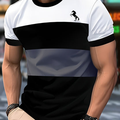Men'S Stylish Casual T-Shirt - 100% Polyester, Crew Neck Short Sleeve, Machine Washable, Comfortable All-Season Wear   Smooth Texture Fabric