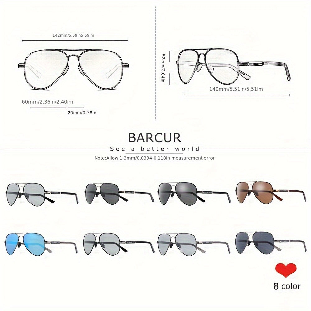 BARCUR Men’s Polarized Pilot Sunglasses Stainless Steel Frame