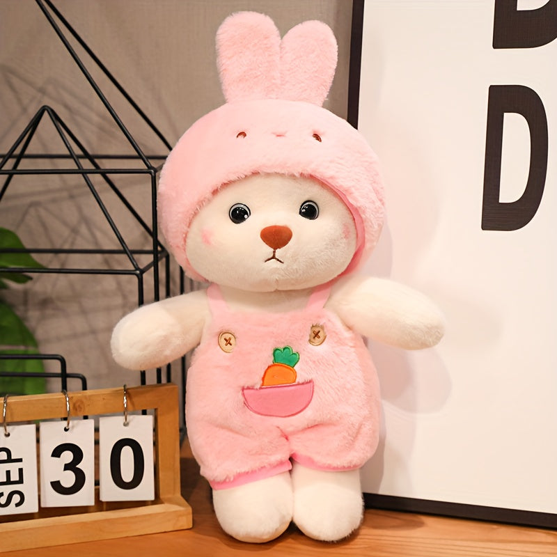 28Cm/11Inch White Bear Plush Toy with Outfits, Furry Bear Stuffed Animal Dressed in Pig, Rabbit, Chick, And Dinosaur Attire, Adorable And Cozy Decorations, Perfect for Birthday Surprises, Christmas Gifts for Boys, Girls, Kids