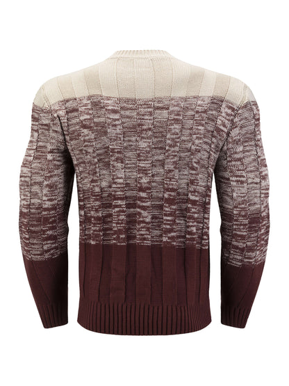 Men'S Sweater with a Round Neck, Featuring a Thickened Design for Autumn And Winter, Complex Patterns, Contrasting Stripes, And a Casual Retro Style in a Regular Fit, Knit