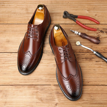Men's Business Brogue Shoes Lace-Up Microfiber for Spring & Fall