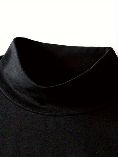 Men's Spring/Autumn Semi-High Neck Simple Outdoor Versatile Long Sleeve T-Shirt