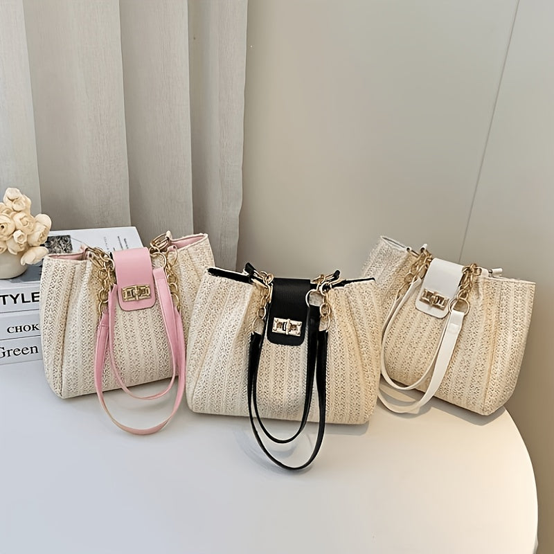 Large Capacity Women's Woven Shoulder Tote Bag for Beach