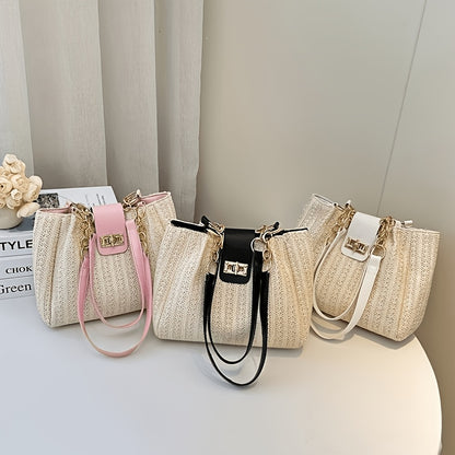 Large Capacity Women's Woven Shoulder Tote Bag for Beach
